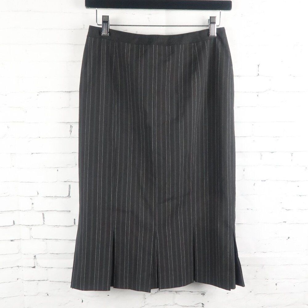 SEMANTIKS BLACK PIN STRIPE TULIP PENCIL SKIRT WITH PLEATED HEM DETAIL SIZE 0